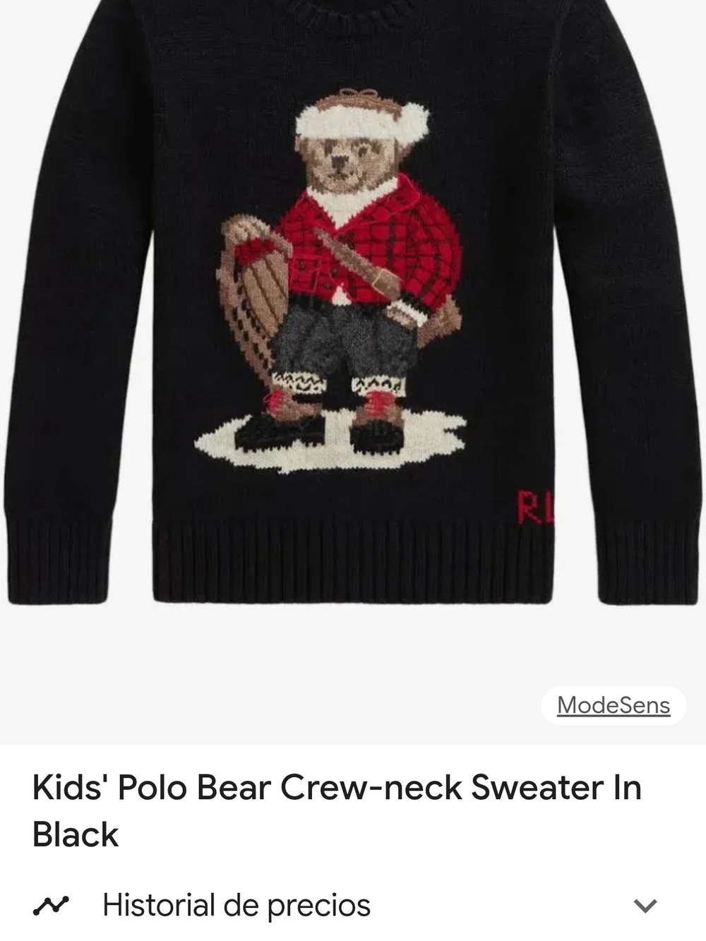 Polo by Ralph Lauren Black Knit Crewneck Sweater with Bear Motif